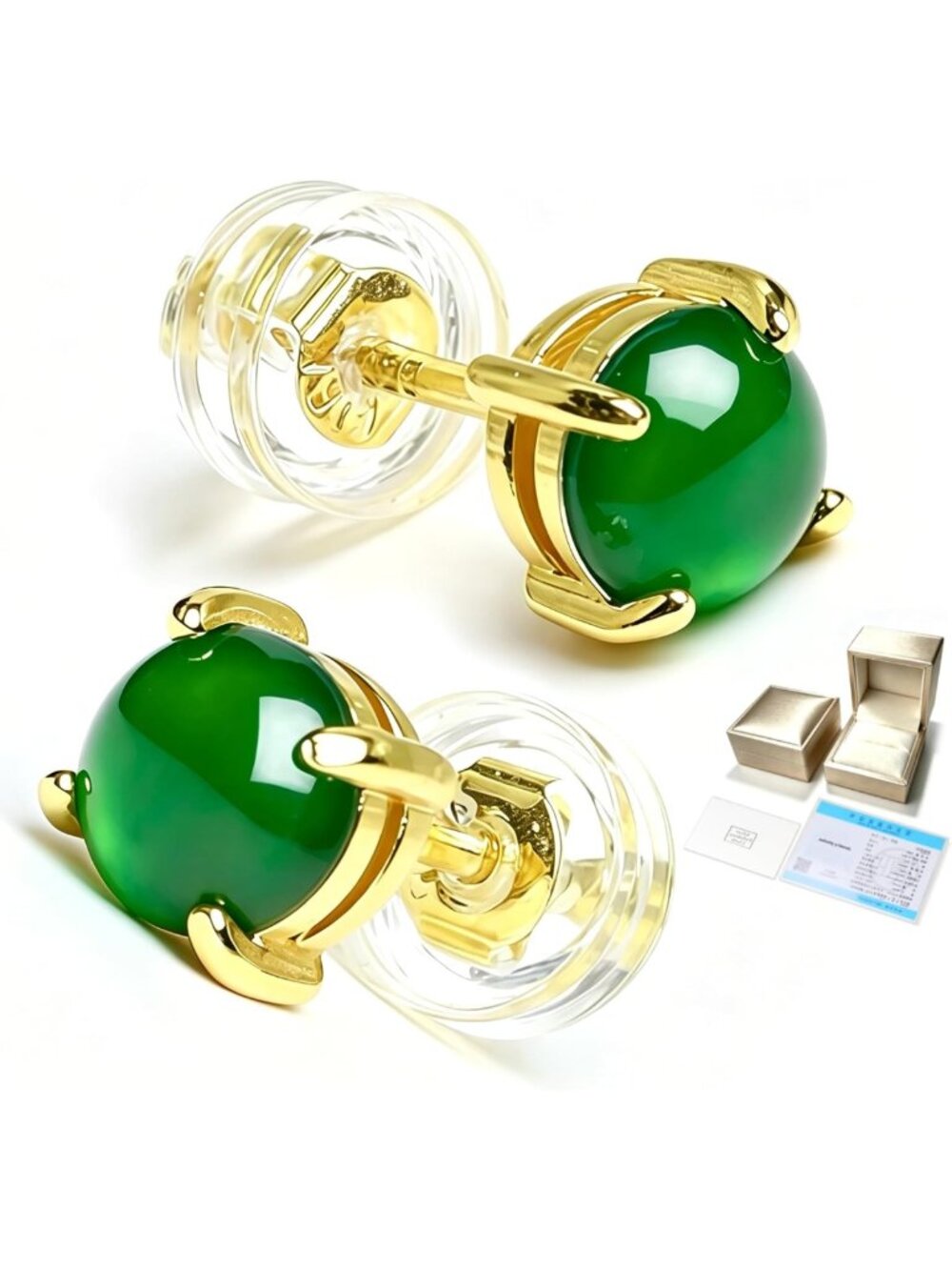 Stylish Green Jade Stud Earrings for Women | Genuine Gemstone Jewelry